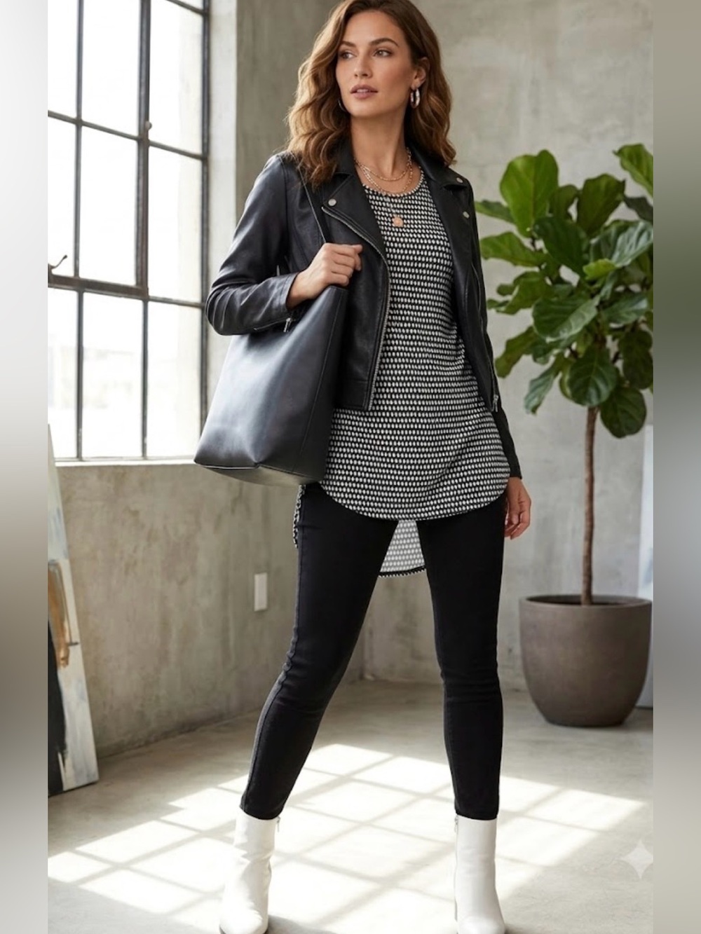 Apt. 9 Black and Light Gray Dot-Print Knit Top